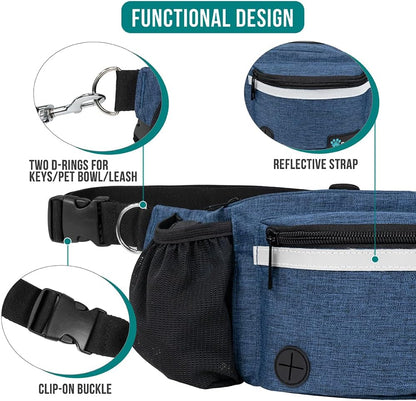PetAmi Dog Fanny Pack, Treat Pouch for Dog Walking, Training, Built in Poop Bag Dispenser, Water Bottle Holder, Collapsible Bowl, Pet Treat Waist Belt for Hiking, Running, Kibbles (Navy Blue)