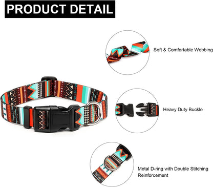 Mercano Adjustable Dog Collar - Special Design Patterns, Soft Nylon Comfortable Durable Pet Collar for Small Medium Large Dogs (L, Tribal Green)