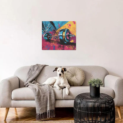 Gym Wall Art Weightlifting Fitness Canvas Wall Decor Barbell Sports Training Pictures Painting Banksy Street Graffiti Print Artwork Framed Decorations Gifts for Sports Lovers Gym Living Room Bedroom 20"x24"