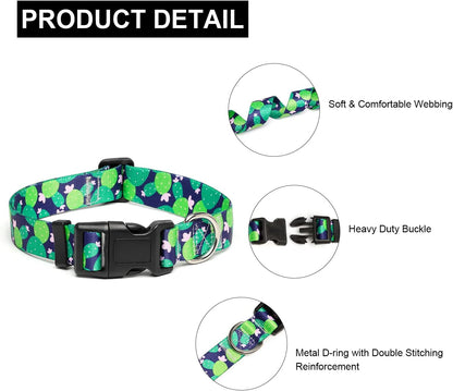 Mercano Adjustable Dog Collar - Special Design Patterns, Soft Nylon Comfortable Sturdy Pet Collar for Small Medium Large Dogs (S, Cactus)