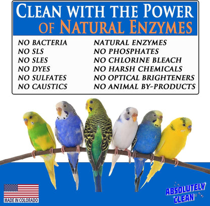 Absolutely Clean Amazing Bird Cage Cleaner and Deodorizer - Just Spray/Wipe - Safely & Easily Removes Bird Messes Quickly and Easily - Made in the US - Fragrance Free (32oz 2pack)
