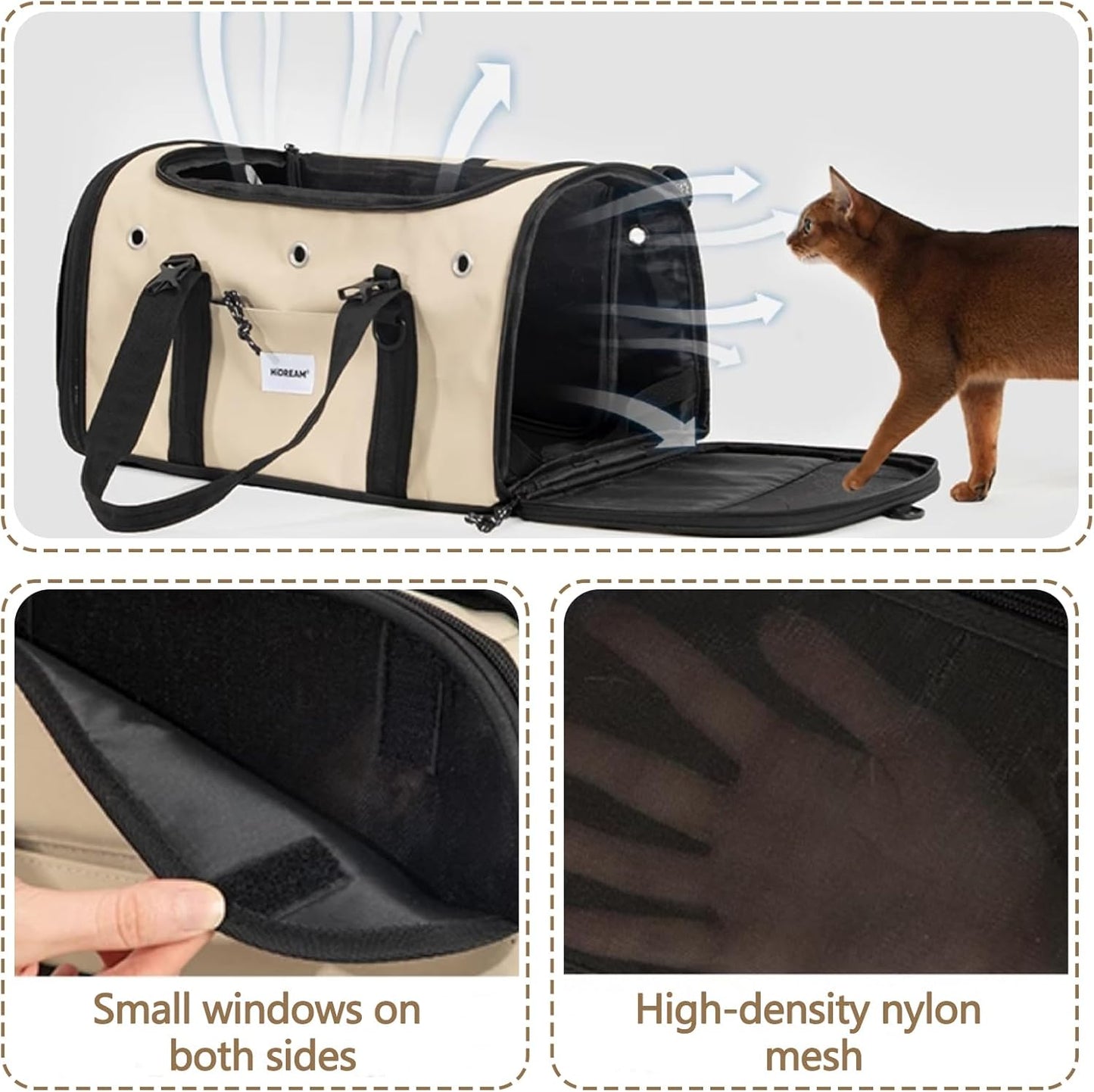 Pet Carrier Bag, Foldable Cat Bag Airline Approved, Soft-Sided Cat Travel Bag, Washable Dog Carrier Privacy Protection for Home Outdoor Travel(M, Brown)