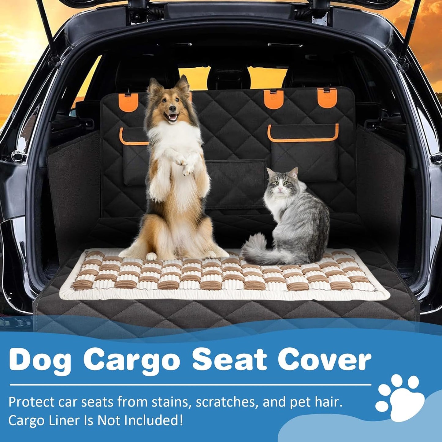 VClife Khaki Plaid Dog Car Bed Mat, Non-Slip Backseat Extender Pet Blanket, Washable Dog Bed Mat for SUVs, Sedans & Small Trucks, Portable Travel Pad for Dogs, Wear Resistant, Pet Friendly, 59"×27.6"