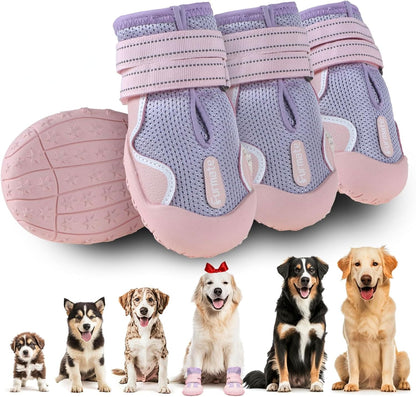 Dog Shoes for Large Small Medium Dogs, Breathable Mesh Dog Boots & Paw Protectors for Summer Hot Pavement Winter Snow, Waterproof Anti-Slip Dog Booties for Hiking Hardwood Floors(Pink-Purple8)