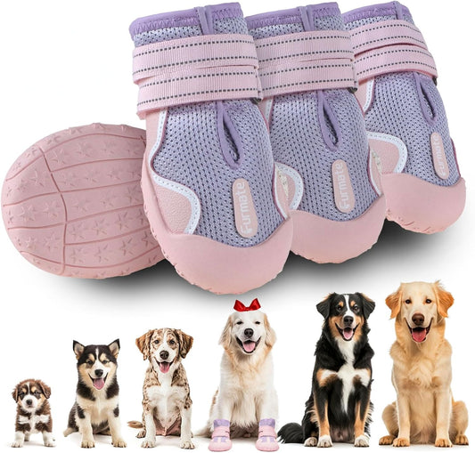 Dog Shoes for Large Small Medium Dogs, Breathable Mesh Dog Boots & Paw Protectors for Summer Hot Pavement Winter Snow, Waterproof Anti-Slip Dog Booties for Hiking Hardwood Floors(Pink-Purple8)
