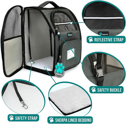 PetAmi Dog Backpack Carrier for Small Large Cat, Pet, Puppy, Ventilated Pet Hiking Backpack Travel Bag, Airline Approved Cat Backpack Carrier, Camping Biking Dog Bag Up to 18lbs Pet, Dark Grey