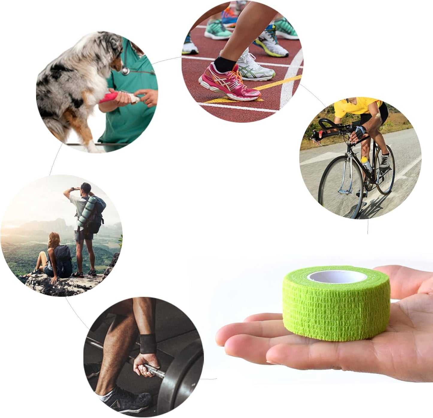 9 Pack 1" x 5 Yards Self Adhesive Bandage Wrap Self Stick Wrap for Ankle, Wrist, Finger, Sports, Breathable Cohesive Vet Tape for Pets (Grass Green)
