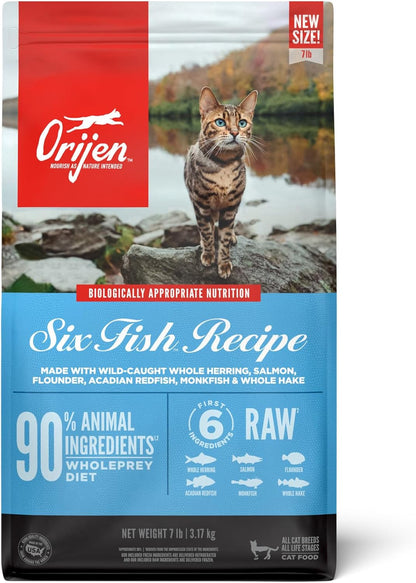 ORIJEN Grain Free High Protein Premium Dry Cat Food Six Fish Recipe 7lb Bag