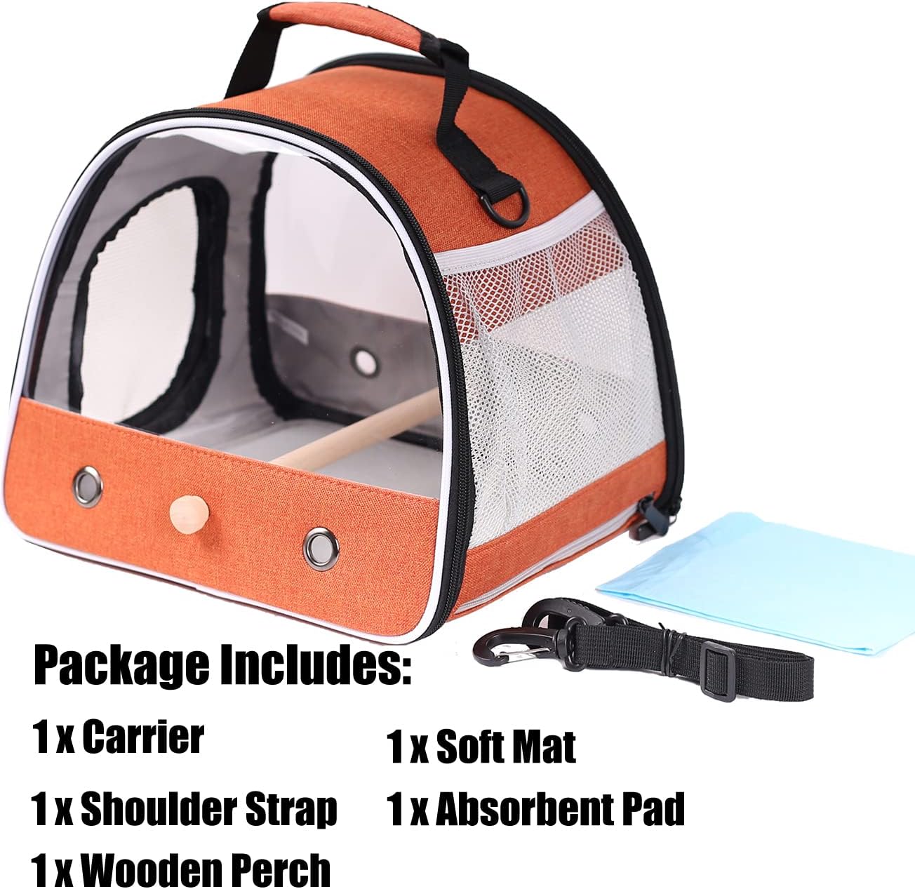 Small Bird Travel Carrier, Portable Bird Travel Outside Cage for Parakeet, Parrot, Budgie, Guinea Pig, Bearded Dragon Reptile Carrier for Hiking Vet Visit Bicycle Ride (Orange)