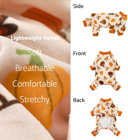 Fitwarm Thanksgiving Turkey Dog Pajamas, Funny Dog Winter Clothes for Small Dogs Girl Boy, Pet Jumpsuit, Cat Onesie with Feet, Lightweight Velvet, Orange, Small