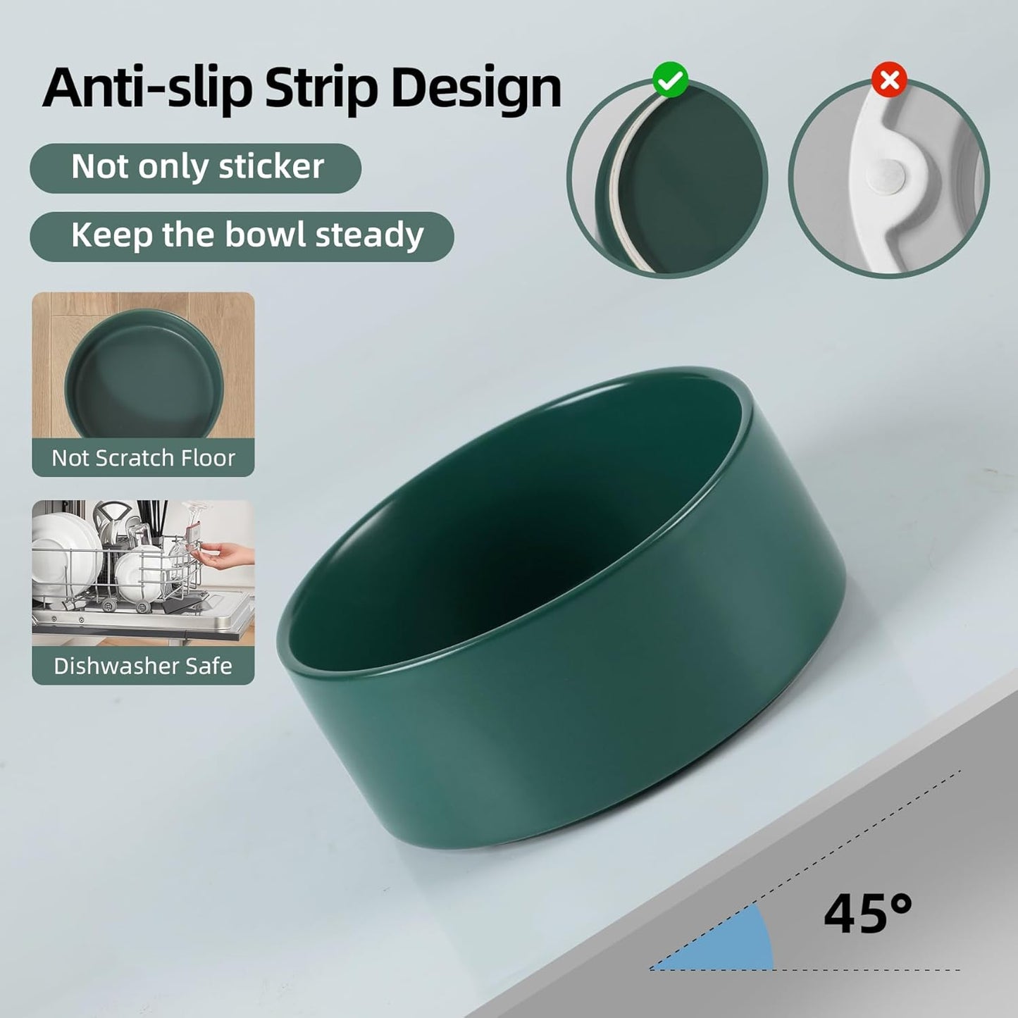 Ceramic Raised Dog and Cat Bowl Set, 2 Heights Elevated Stand, Food and Water Bowl for Small Breed Dogs, Cats, Kitty, Weighted Dog Dishes, Pet Bowls(5.1'',13.5oz, Green)