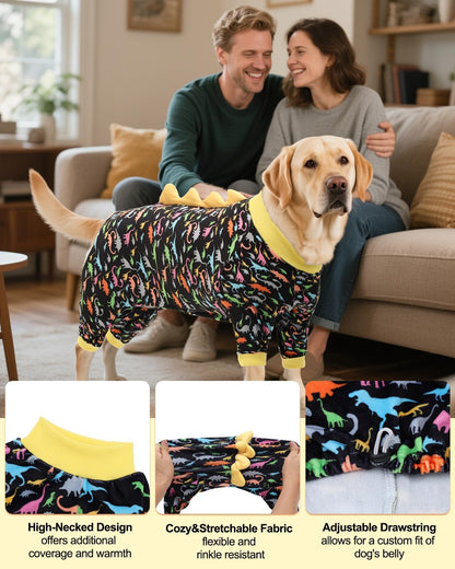 CuteBone Dinosaur Costume Dog Pajamas, Stretchy Spandex Crystal Velvet Sleepwear Coat for Small Dogs, Soft & Warm Pet Outfit Clothes for Cold Weather, Cozy Pullover Design COSP01-4XL