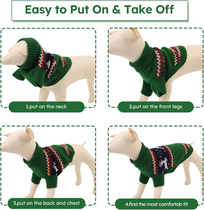 Queenmore Dog Christmas Sweater,Turtleneck Knitted Pullover Xmas Pet Clothes Sweatshirt,Christmas Outfit, Warm Dog Sweaters for Small Dogs Boy Girl,XmasDeer,S