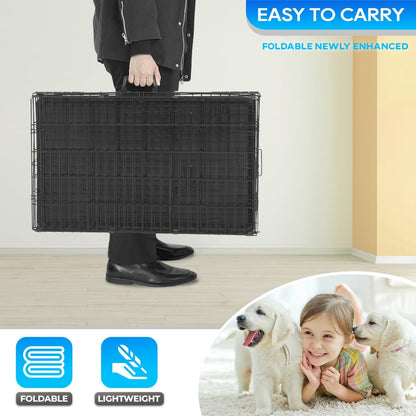 FDW Dog Crate for Small Dogs 18 Inch Folding Metal Wire Pet Cage Double Door W/Divider Panel Indoor Outdoor Kennel Leak-Proof Plastic Tray,Black