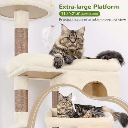 Globlazer Heavy Duty Cat Trees for Large Cats, Sturdy 72in Maine Coon Cat Tree for Large Cat 20 lbs+ Heavy Duty Cat Tower for Adult Biggest Cats with 6 Scratching Posts, Hammock, S72, Beige