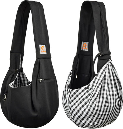 Tomkas Small Dog Sling Carrier - Zipper Pocket & Classic Strap - for 3-10 lbs Pets(Black)