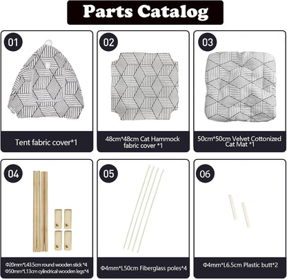 2-in-1 Elevated Cat Tent Cat House, Quick Assembly and Disassembly, Portable Indoor/Outdoor Cute Cat Bed Cave-White Diamond Pattern