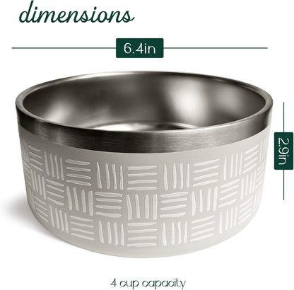 CROXTON & CO. Stainless Steel Pet Bowl for Dogs & Cats | Insulated Food Bowls for Dog Cat | No Tip No Slip | Non-Slip Rubber Base | Dishwasher Safe | Medium (4 Cups)