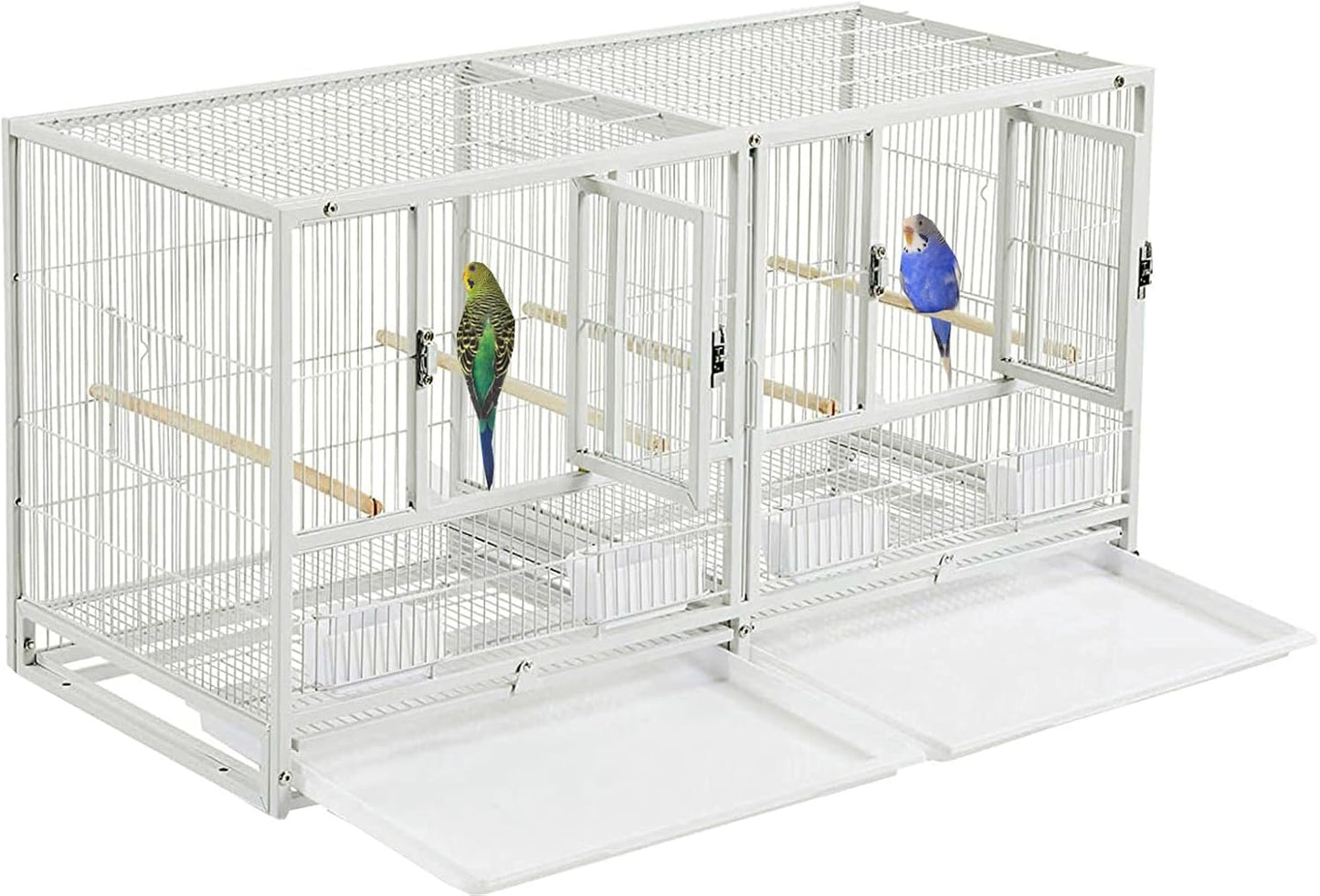 Combo Breeding Stacker Center Divided Breeder Bird Flight Double Rolling Cage with Side Breeding Nest Door Single Stacker