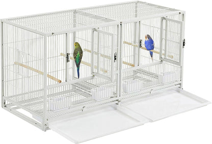 Combo Breeding Stacker Center Divided Breeder Bird Flight Double Rolling Cage with Side Breeding Nest Door Single Stacker