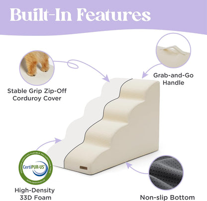 Lesure Dog Stairs for Small Dogs and Cats Pet Steps Ramp for Bed and Couch with CertiPUR-US Certified Foam with Non-Slip Bottom, Beige, 3 Steps