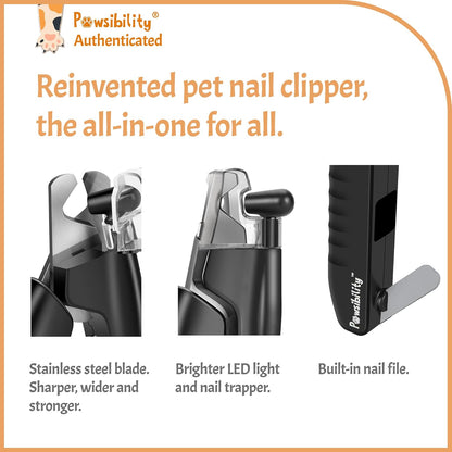 Reinvented Pet Nail Clippers for Your Pal - USB Rechargeable LED Light for Bloodline | Razor Sharp and Durable Blade | Vets Recommended Trimming Tool for Dogs and Cats