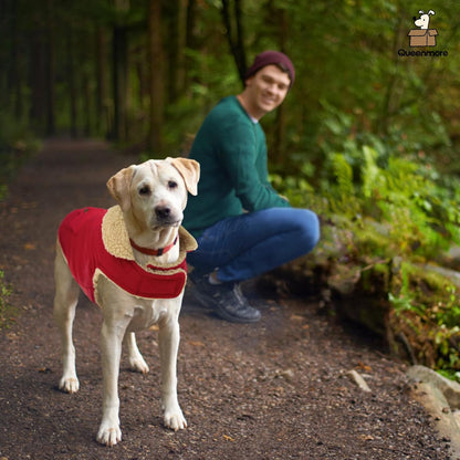 Queenmore Warm Dog Coat, Cold Weather Puffer Jacket with Ultra Thick Plush Lining and Storage Pockets (Red, X-Large)