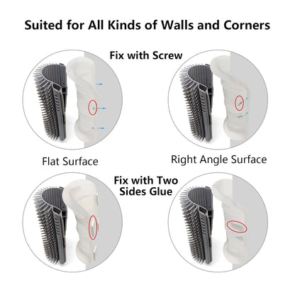 Extended (6.1") 2 Pack Self Grooming Cat Brush - Wall Corner Scratcher with Massage Combs for Long and Short Fur Cats, Kittens (Grey)