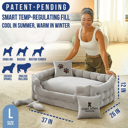 Luxury Dog Bed Chesterfield – Handcrafted Velvet Throne for Dogs | Joint Support, Calming & Temp-Regulating Comfort | Durable 5+ Years, Anti-Claw, Washable 100+ Times – L, Gray