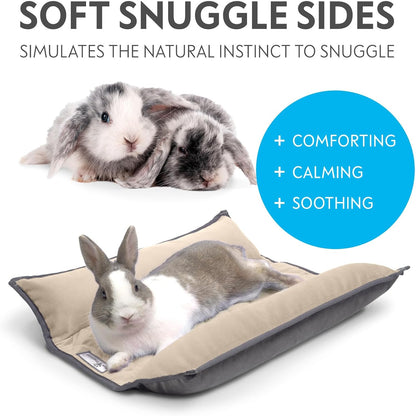 Paw Inspired Snuggle Bunny Bolster Bed for Rabbits, Cats, Dogs and Other Small Pets, Reversible Fleece Flop Bedding with Padded Sides (Gray/Beige)