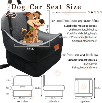Dog Booster Car Seat for Small/Medium Dogs up to 35 lbs,Interior 7 Inches Elevated Pet Booster Seat,Ultra Soft Fabric and Memory Foam Car Dog Bed,Safety,Comfy,Fully Detachable Washable(H-Black/Grey)