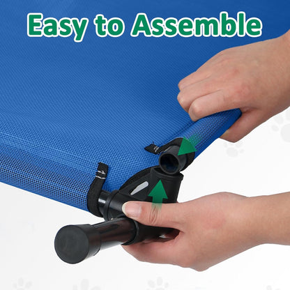 Outdoor Dog Beds Large Sized Dogs, Cooling Elevated Dog Bed with Breathable Mesh & Non Slip Feet, Raised Pet Bed Off The Ground, Lifted Place Cot (L, Blue)