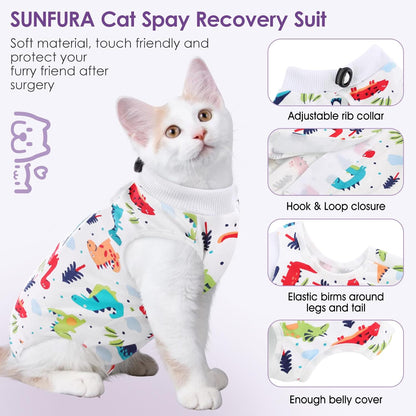SUNFURA Cat Recovery Suit, Kitten Surgical Full Bodysuit for Abdominal Wound Protector Anti Licking After Surgery, Professional Bandages Cone E-Collar Alternative for Small Male & Female Pets