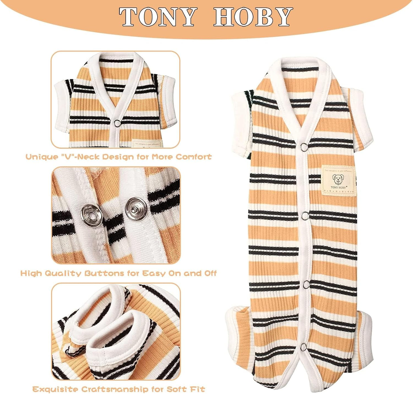 TONY HOBY Male Dog Pajamas, 4 Legged Dog Jumpsuit with Brown Stripe, Dogs Shirt for Small Medium Dogs (Brown, Boy, XL)