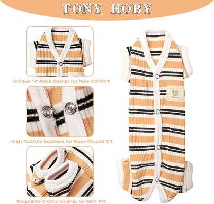TONY HOBY Male Dog Pajamas, 4 Legged Dog Jumpsuit with Brown Stripe, Dogs Shirt for Small Medium Dogs (Brown, Boy, M)
