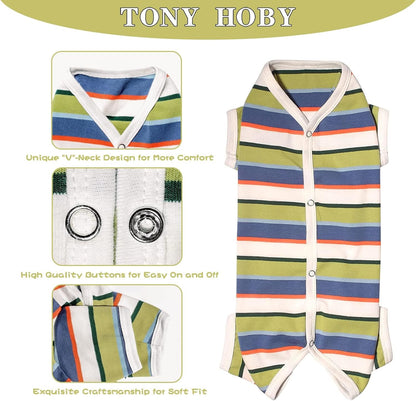 TONY HOBY Dog Pajamas, Dog Jumpsuit, Colorful Dogs Shirt, Dogs Surgery Recovery Suit for Small Medium Breeds (Blue&White, Boy, XS)