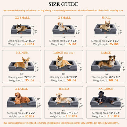 Comfort Expression Medium Dog Beds Waterproof Orthopedic Foam Dog Sofa Beds for Medium Large Dogs Comfy Pet Bed with Washable Removable Cover & Non-Slip Bottom(Medium,Dark Grey)