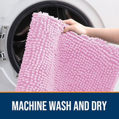 OLANLY Dog Door Mat for Muddy Paws 59x20, Absorbs Moisture and Dirt, Absorbent Non-Slip Washable Doormat, Quick Dry Chenille Mud Mat for Dogs, Entry Indoor Entryway Carpet for Inside Floor, Pink