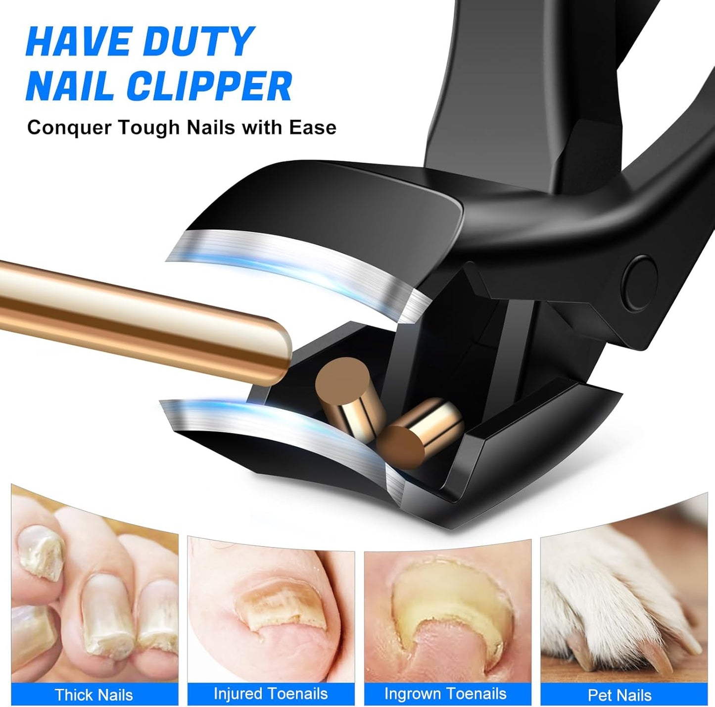 Toenail Clippers for Seniors Ingrown Thick Toenails, 2025 Angled Head Toe Nail Clippers with Catcher, Heavy Duty 45° Slanted Toenail Clippers, 37mm Wide Opening Nail Cutter with Long Handle, 6PCS