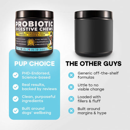 Probiotics for Dogs - PhD Endorsed Digestive Enzymes - Gut Health, Diarrhea & Bowel Support - Dog Treats with Turmeric, Omega-3 & Fiber - Immune Soft 140 Chews - Beef Flavor - Made in USA