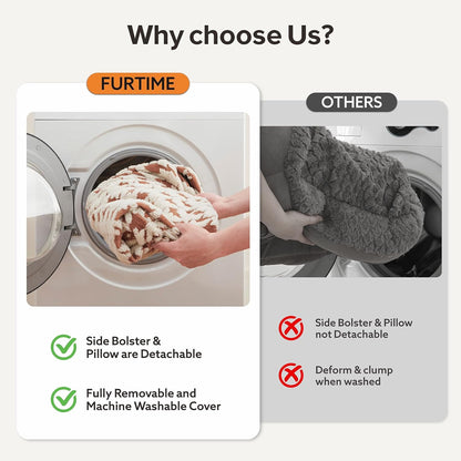 FURTIME Orthopedic Dog Beds Large Sized Dog, XL Washable Memory Foam Pet Couch Bed with Removable Washable Cover, Non-Slip Bottom with Bolster Sides, Brown