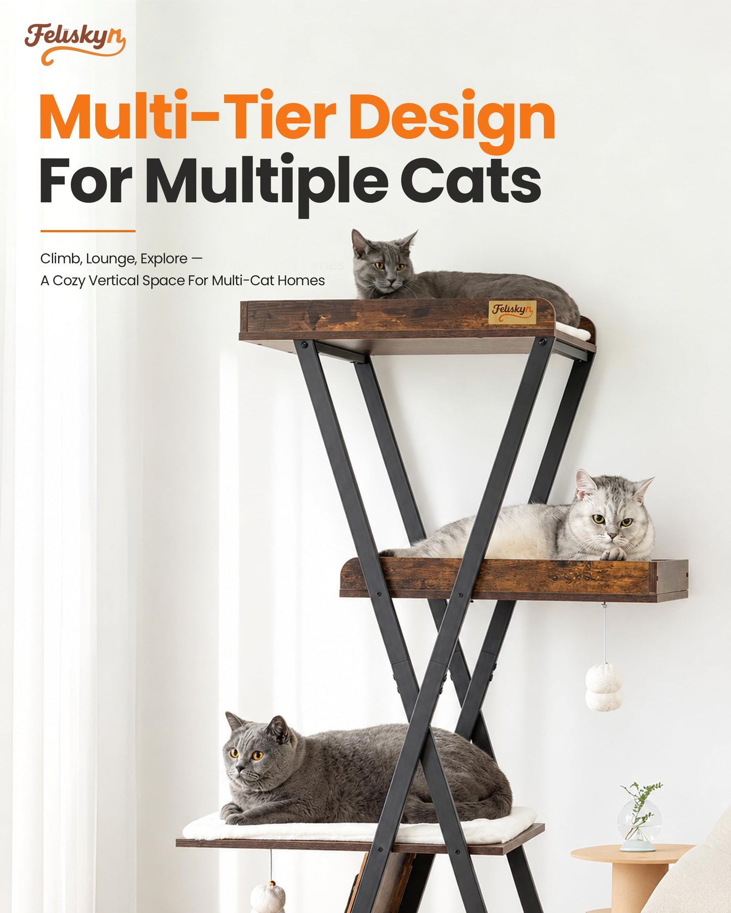 Feliskyn Modern Wood Cat Tree Tower for Indoor Cats. Chosen for real quality, fits naturally into