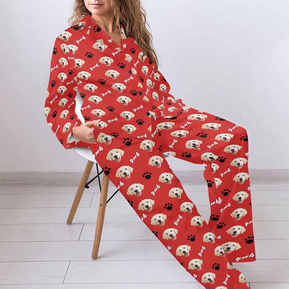 MyPupSocks Custom Face Pajamas for Women Set, Personalized Photo Long Sleepwear XS-XXL