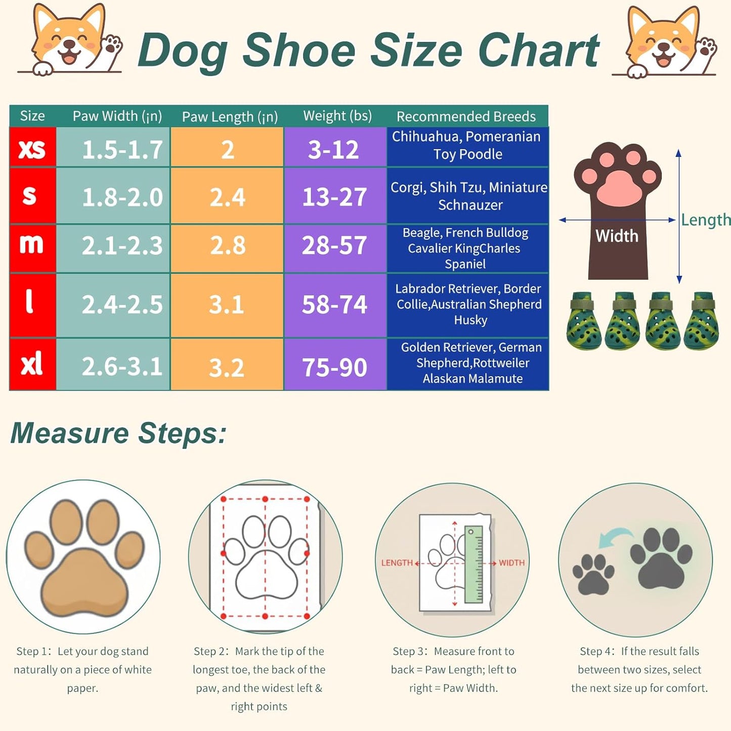 Dog Shoes for Hot Pavement and Snow, Silicone Dog Booties for Small Medium Large Dogs, Waterproof Paw Protectors- Non-Slip, Adjustable Straps, Dog Boots for Beach/Rain/Hiking (Green, S)