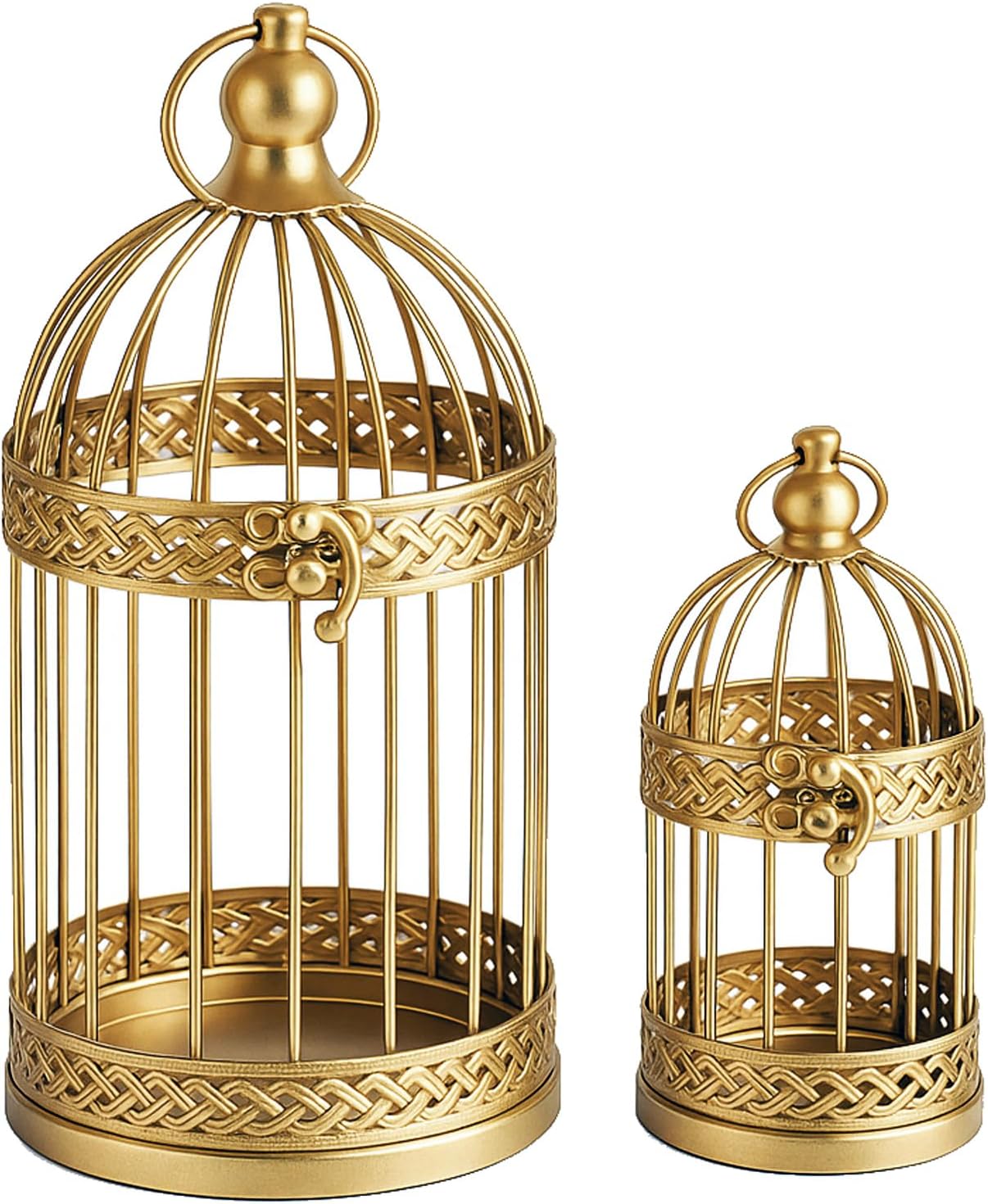VELA LANTERNS Birdcage Decor Candle Holder Lantern Decorative Wedding Table Centerpiece Decorations, 10" and 6" Tall, Gold, Set of 2