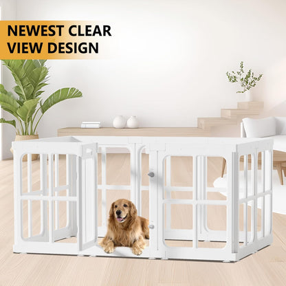 Clear Acrylic Dog Playpen with Door, for Puppy Cat Rabbit Transparent Pet Pen, Dog Playpen Indoor, Dog Fence, Easy Assemble & Cleaning Dog Pen for Small & Medium Dogs (23.6“ Height, 10PCS)