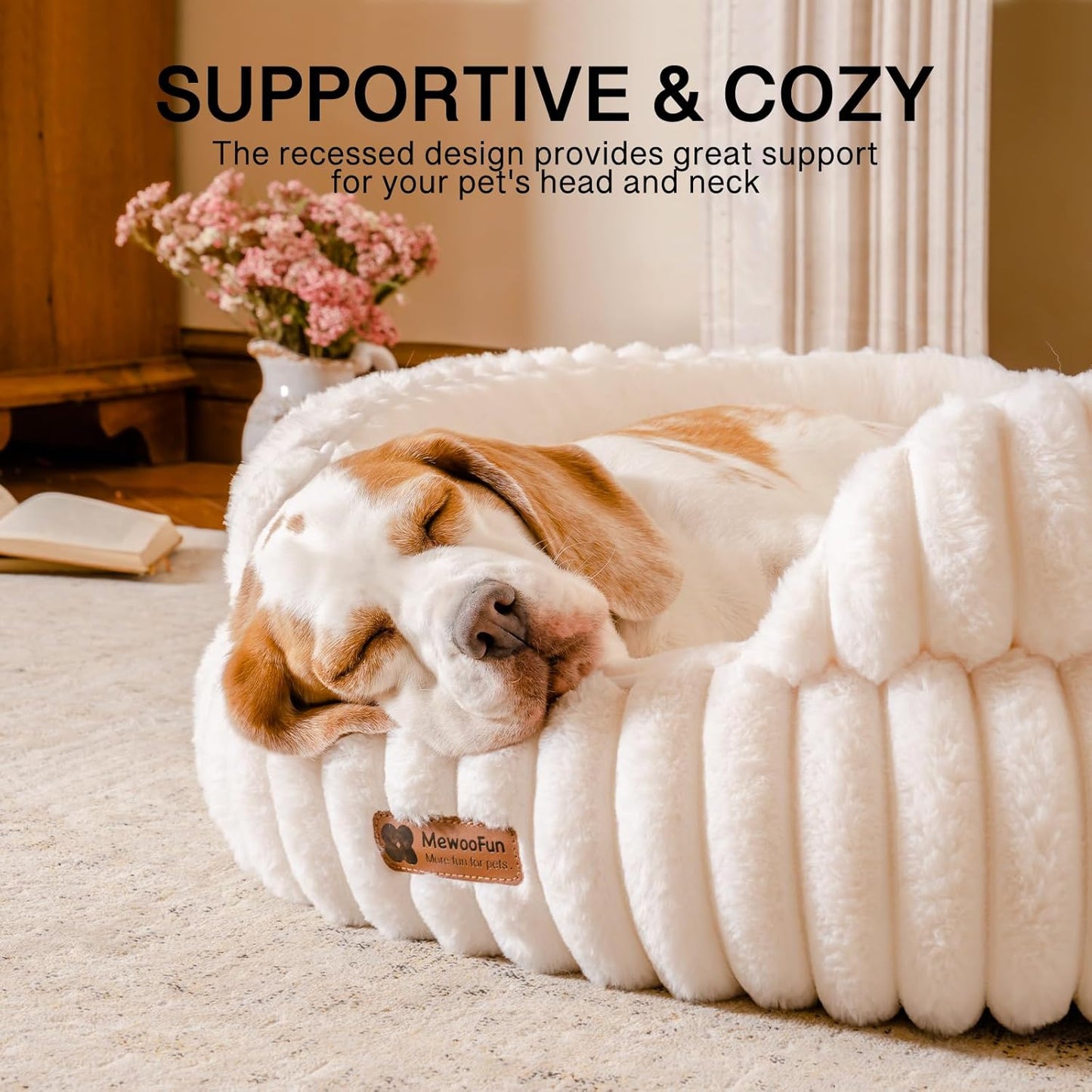 MEWOOFUN Washable Small Dog Bed, Cat Beds for Indoor Cats with Anti-Slip Bottom, Round Pet Bed for Puppy and Kitten (Beige, 24"x24"x9")