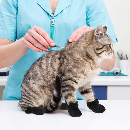 Cat Booties to Prevent Scratching: 4pcs AntiScratch Cat Claw Covers for Feeding Medicine, Pet Grooming, Bathing Shaving Checking, and Nail Trimming, Black Pet Shoes Socks Caps Mittens Paw Protector M
