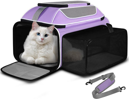Petskd Top and Side Expandable Pet Carrier 19x13x9 Inches Southwest Allegiant Airlines Approved, Soft-Sided Carrier for Small Dog Under 12 lbs and Large Cat Under 15 lbs(Purple)