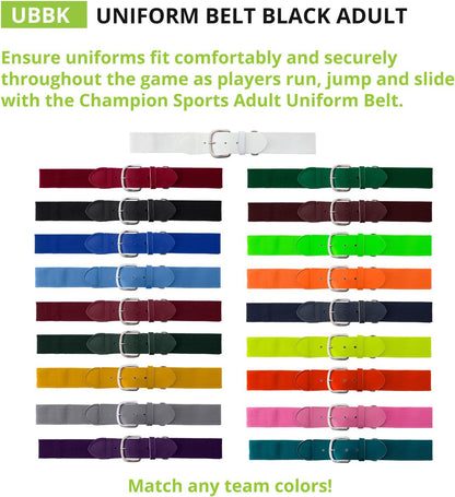 Champion Sports Baseball/Softball Uniform Belt, Comfort Stretch Fit Durable Syntex Tab - Youth & Adult Sizes, Multiple Colors